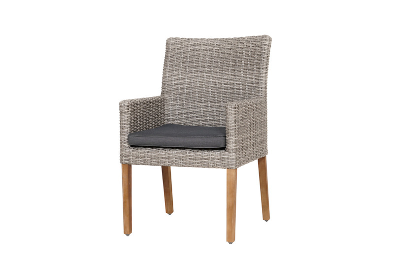 Ploß Kota Landhaussessel, graumeliert, Alu/Akazie/Polyrattan, 60x65x94