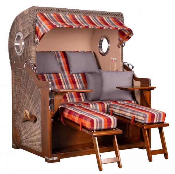 Strandkorb Norderney Mahagoni Bullauge PE grey Dessin 584 Gartenmöbel