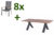 HARTMAN Xanadu/Alice Sitzgruppe, xerix, Alu/FSC-Teak/2×2 Textilen, 220×100 cm, 8 Stapelsessel